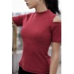 Dark-Cold Shoulder Cutout Split Short Sleeve Sports Tee