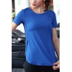 Blue Round Neck Short Sleeve Slit Gym Sports Tee