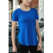 Blue Round Neck Short Sleeve Slit Gym Sports Tee