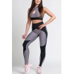 Gray Two Tone Keyhole High Waist Running Yoga Sports Bra Leggings Set