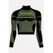 Green High Neck Long Sleeve Stripe Printed Sports Tee Top