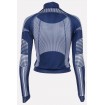 Blue High Neck Long Sleeve Stripe Printed Sports Tee Top