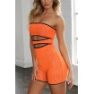 Orange Zebra Print Cutout Strapless Yoga Running Sports Romper