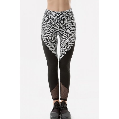 Zebra Mesh Splicing Yoga Workout Sports Leggings