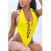 Yellow Lace Up Halter High Cut Cheeky Sexy One Piece Swimsuit