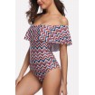 Chevron Print Ruffles Off Shoulder Sexy One Piece Swimsuit