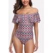 Chevron Print Ruffles Off Shoulder Sexy One Piece Swimsuit