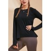 Lace Up Back Long Sleeve Round Neck Workout Sports Tee