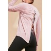 Pink Lace Up Back Long Sleeve Round Neck Workout Sports Tee