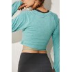 Light-green Slogan Tied Thumb Hole Long Sleeve Workout Sports Crop Top