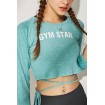 Light-green Slogan Tied Thumb Hole Long Sleeve Workout Sports Crop Top