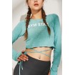 Light-green Slogan Tied Thumb Hole Long Sleeve Workout Sports Crop Top