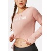 Pink Slogan Tied Thumb Hole Long Sleeve Workout Sports Crop Top