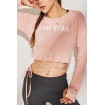 Pink Slogan Tied Thumb Hole Long Sleeve Workout Sports Crop Top