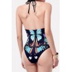 Butterfly Print Halter Padded Sexy One Piece Swimsuit