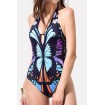 Butterfly Print Halter Padded Sexy One Piece Swimsuit