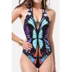 Butterfly Print Halter Padded Sexy One Piece Swimsuit