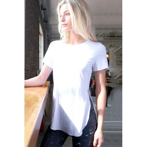 Round Neck Short Sleeve Slit Gym Sports Tee