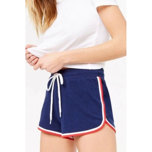 Dark-blue Drawstring Casual Shorts