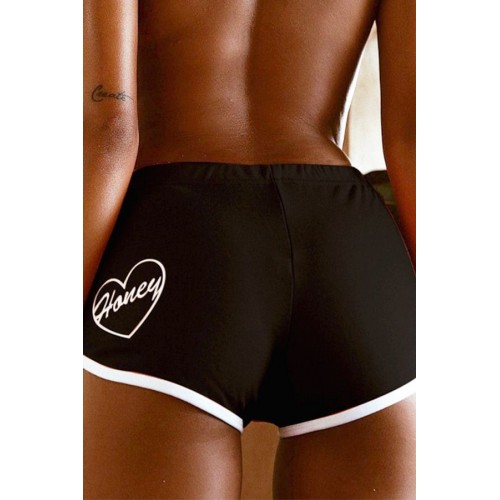 Heart Letter Embroidery Contrast Workout Sports Shorts