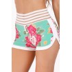 Light-green High Waist Floral Print Pocket Workout Sports Shorts