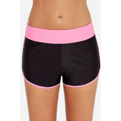 Hot-pink Contrast Two Tone Stretchy Swim Sports Shorts