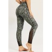 Green Snakeskin Print Mesh High Waist Yoga Sports Leggings