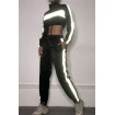 Reflective Patch Drawstring Long Sleeve Crop Top Pants Sports Set