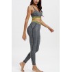 Gray Contrast Stripe Back Mesh Shaping Hip Sports Bra Leggings Set