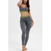 Gray Contrast Stripe Back Mesh Shaping Hip Sports Bra Leggings Set