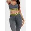 Gray Contrast Stripe Back Mesh Shaping Hip Sports Bra Leggings Set