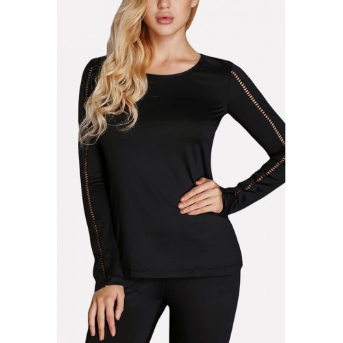 Hollow Out Long Sleeve Round Neck Yoga Sports Tee Top