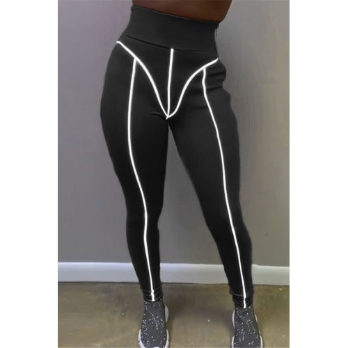 Reflective Striped High Waist Skinny Yoga Sports Leggings