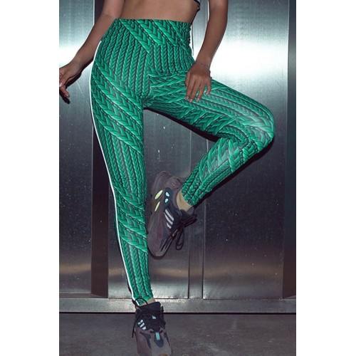 Green Printed High Waist Yoga Sports Leggings