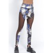 Blue Chain Print Mesh Splicing High Waist Yoga Sports Leggings