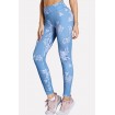 Light-blue Floral Print High Waist Skinny Yoga Sports Leggings