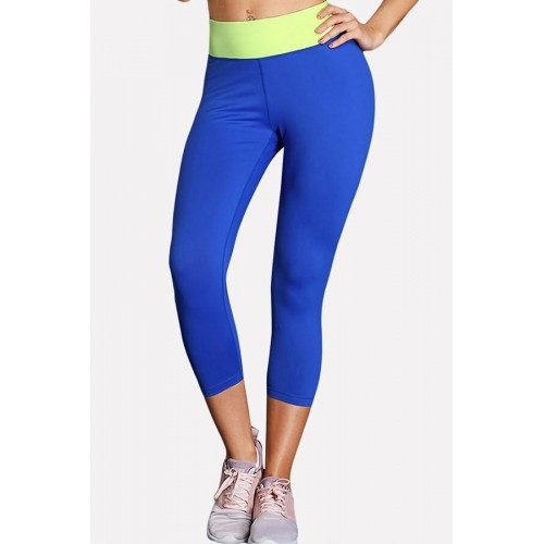 Blue Contrast High Waist Workout Sports Leggings