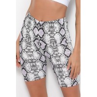 Snakeskin Print High Waist Workout Yoga Sports Shorts