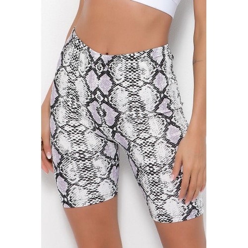 Snakeskin Print High Waist Workout Yoga Sports Shorts