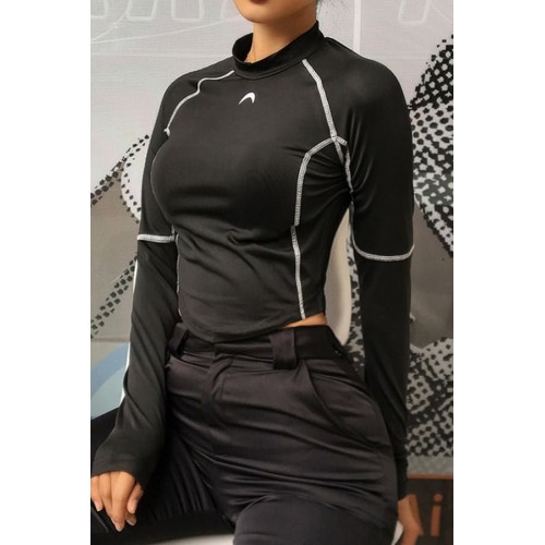 Contrast Long Sleeve Cropped Yoga Sports Tee