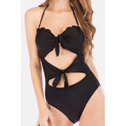 Cutout Knotted Halter Padded Sexy One Piece Swimsuit