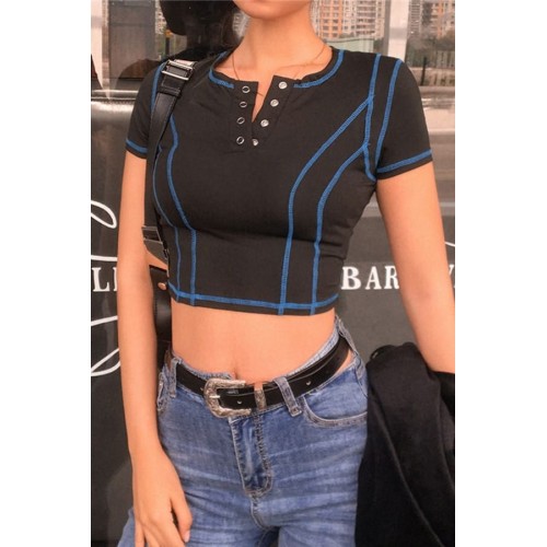 Contrast Short Sleeve Workout Sports Crop Top