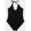 Scallop Lace Up Halter Padded Sexy One Piece Swimsuit