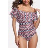 Chevron Print Ruffles Off Shoulder Sexy One Piece Swimsuit