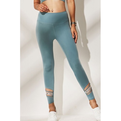 Blue Letter Cutout High Waist Running Sports Leggings