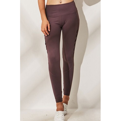 Purple Mesh Crisscross Yoga Sports Leggings