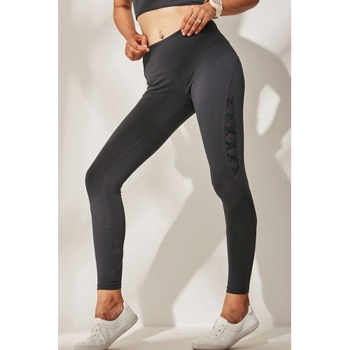 Dark-gray Mesh Crisscross Yoga Sports Leggings