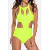 Neon Yellow Cutout High Waist Sexy One Piece Swimsuit