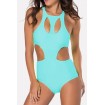 Light-blue Cutout High Waist Sexy One Piece Swimsuit