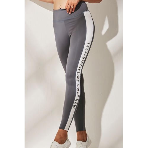 Gray Slogan Print High Waist Yoga Sports Leggings